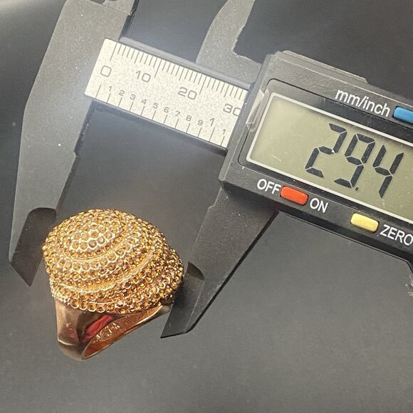Champagne Crystal Rose Gold Tone Dome Ring Sz 5 Cocktail Statement Spiral Pave - Picture 7 of 13